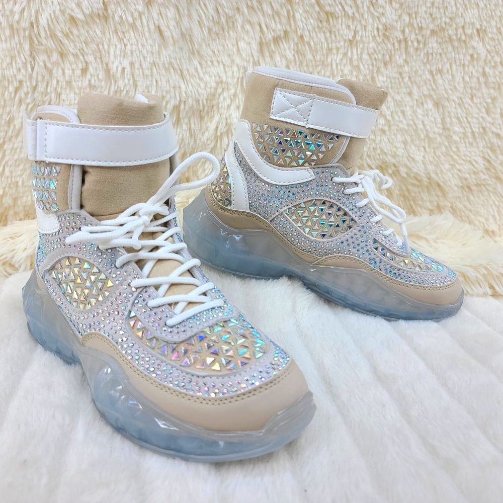 Rhinestone and beaded High Top Lace Up Sneakers